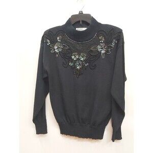 VTG Regency Collection For Joyce Beaded Black Turtleneck Sweater Medium 1980s